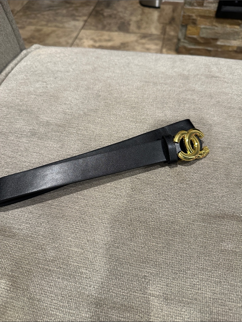 Clearance Black Leather Belt with Gold Buckle